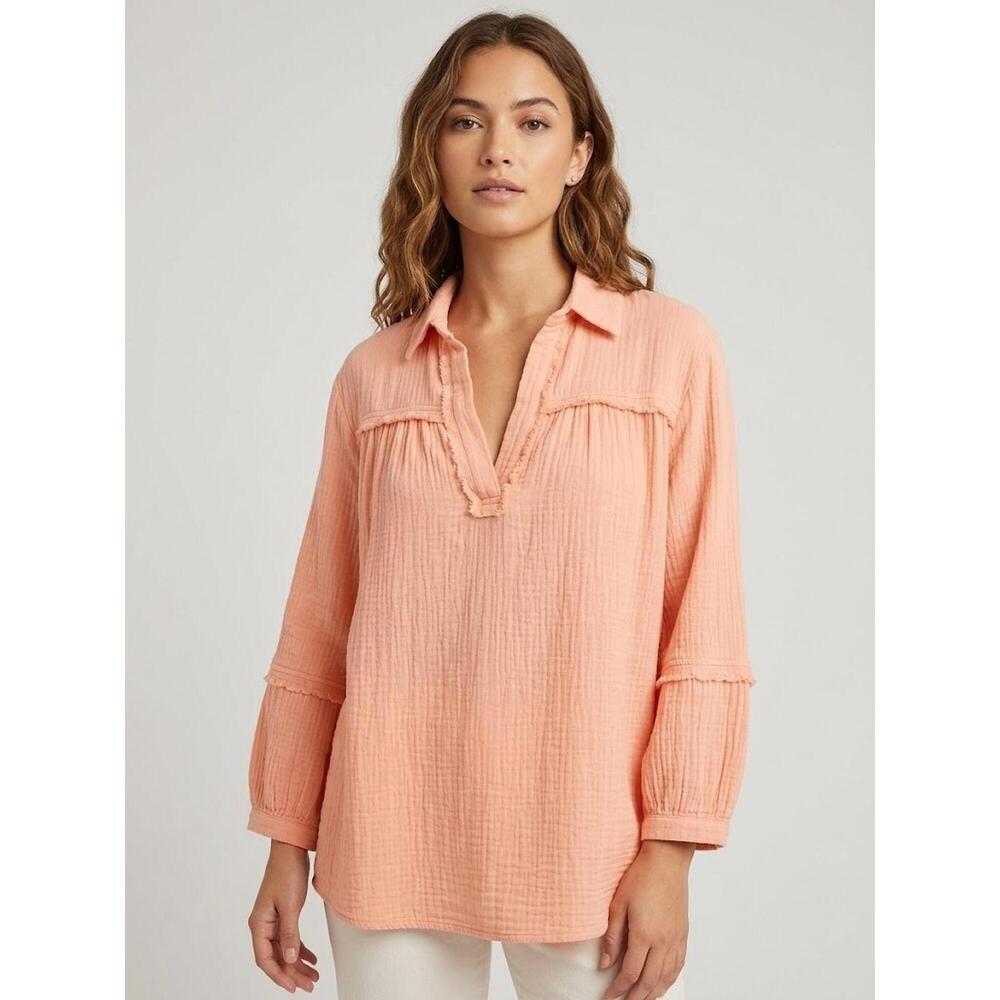 NEW COCO + CARMEN long sleeve gauze top in light coral